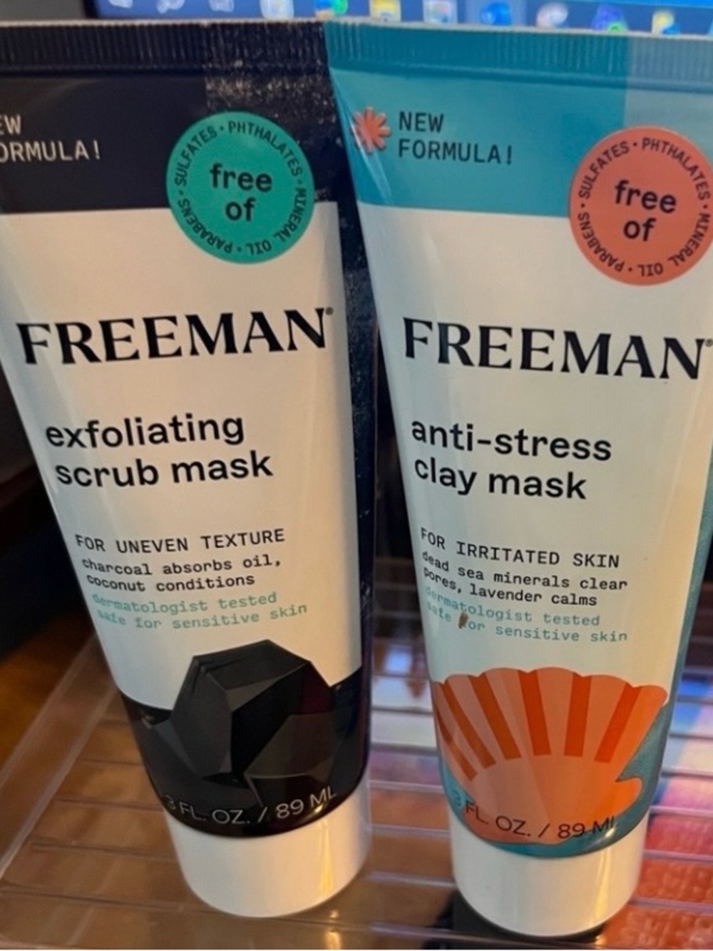 Freeman Face Masks-Moisturizing Gel, Anti-Stress Clay and Exfoliating Scrub